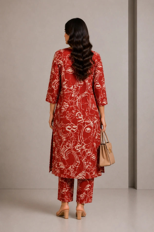 Aira Rust Abstract Print Kurta Set