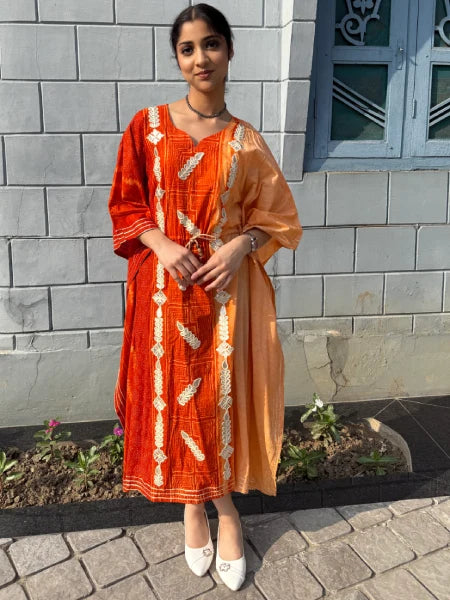 Bandhani Print Silk Kaftan