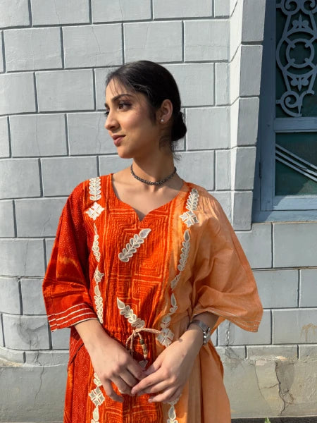 Bandhani Print Silk Kaftan