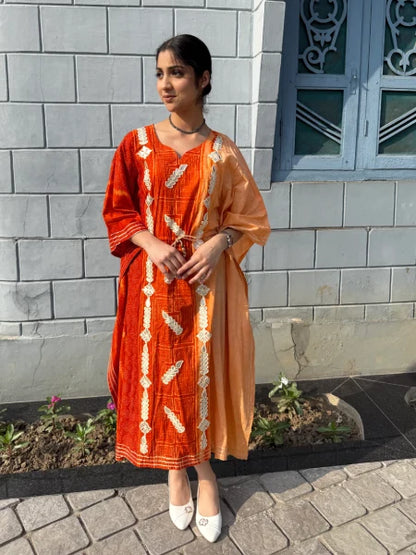 Bandhani Print Silk Kaftan