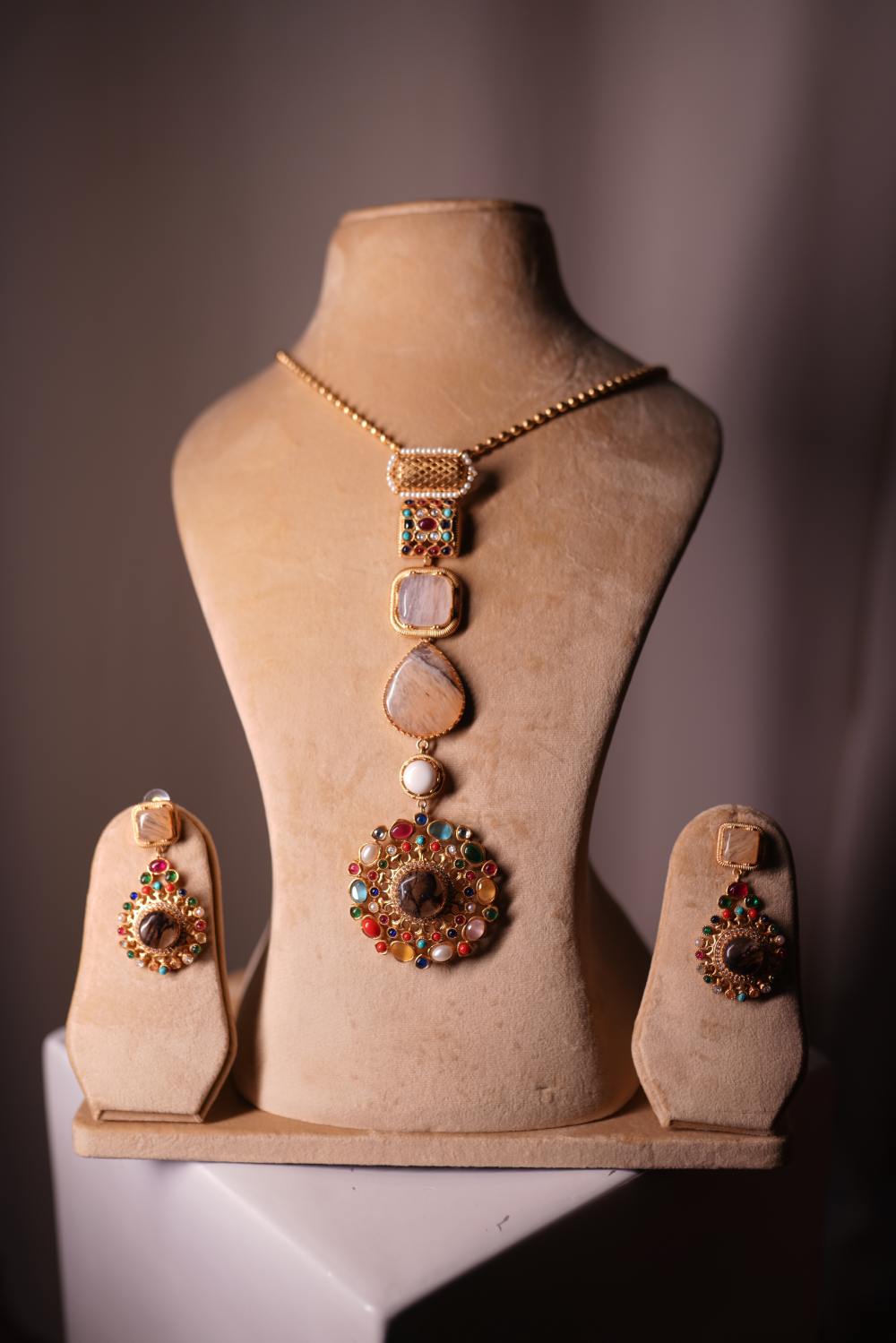 Bridal gemstone necklace set with matching earrings