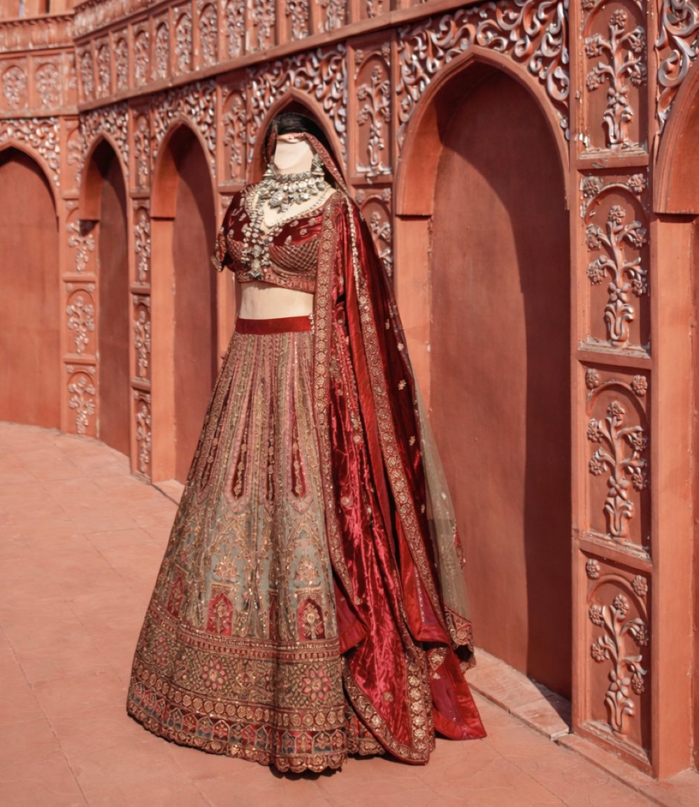 Maroon Beige Bridal Lehenga