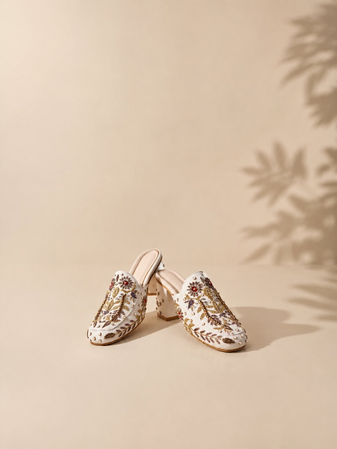 Embellished White Bridal Mules