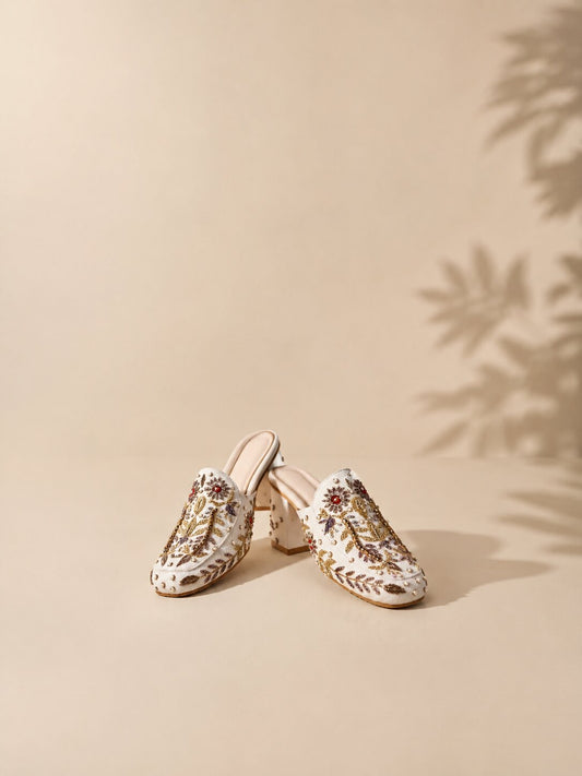 Embellished White Bridal Mules