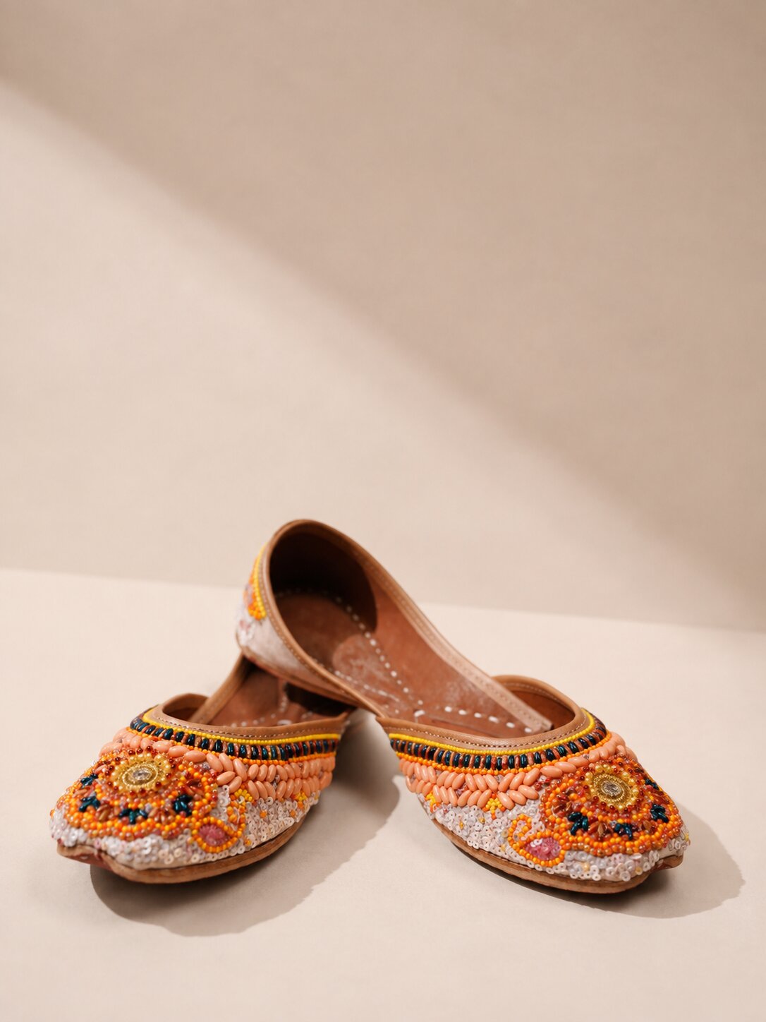 Beaded Orange Embroidered Juttis
