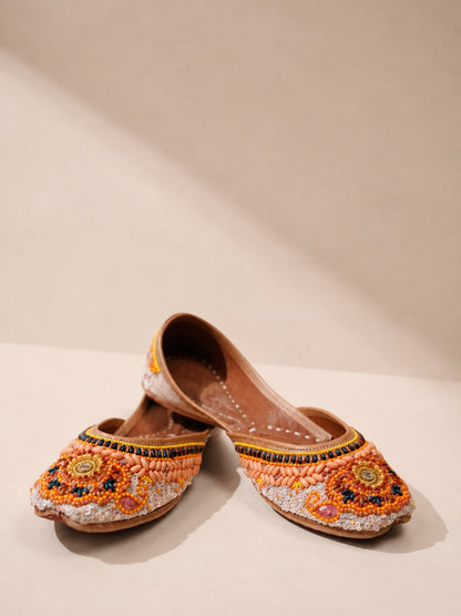 Beaded Orange Embroidered Juttis