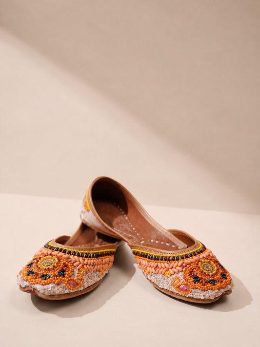 Beaded Orange Embroidered Juttis