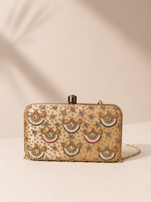 Gold Pearl Box Clutch
