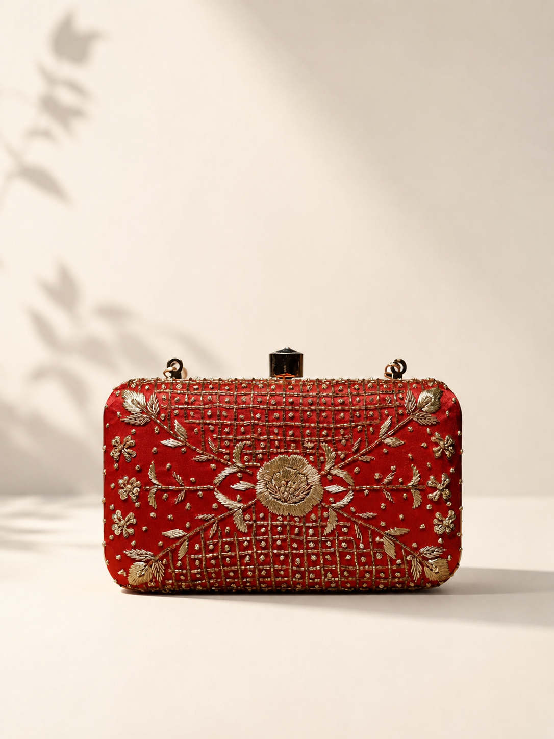 Red Zardozi Box Clutch
