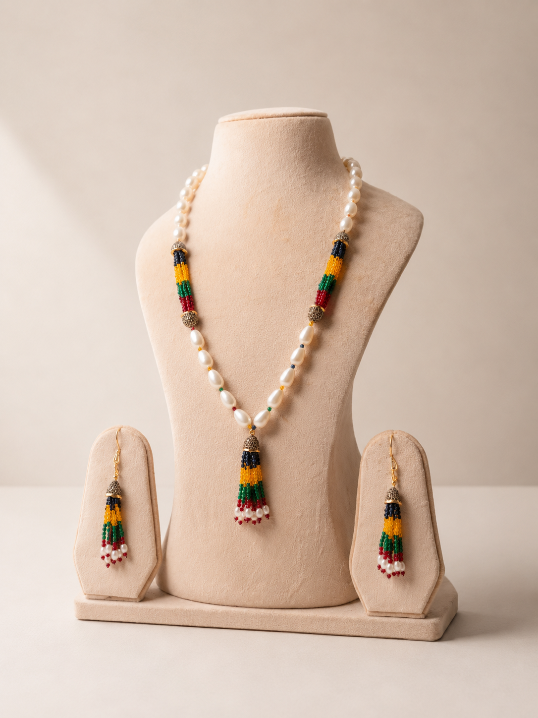 Multicolor Pearl Mala Set with Gemstone Tassel