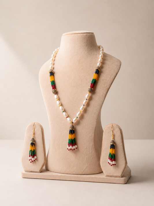 Multicolor Pearl Mala Set with Gemstone Tassel