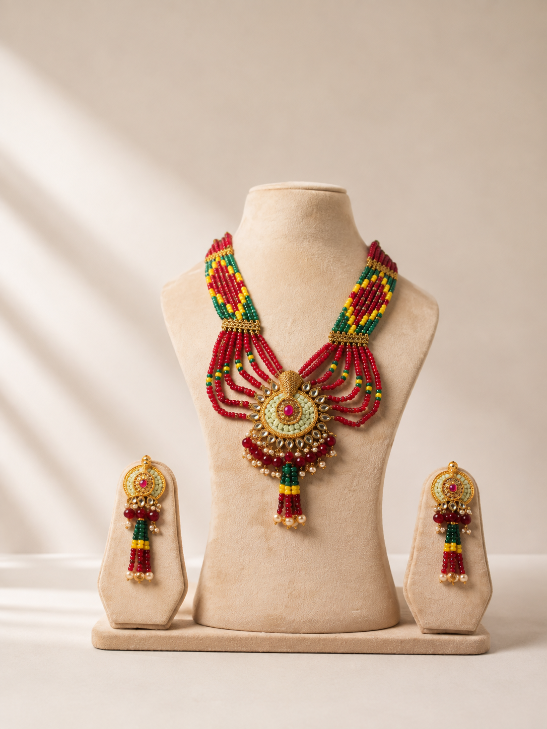 Ruby Red Kundan Mala Set