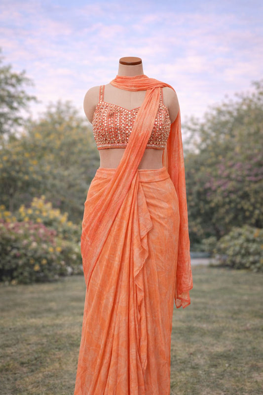 Peach Organza Designer Saree