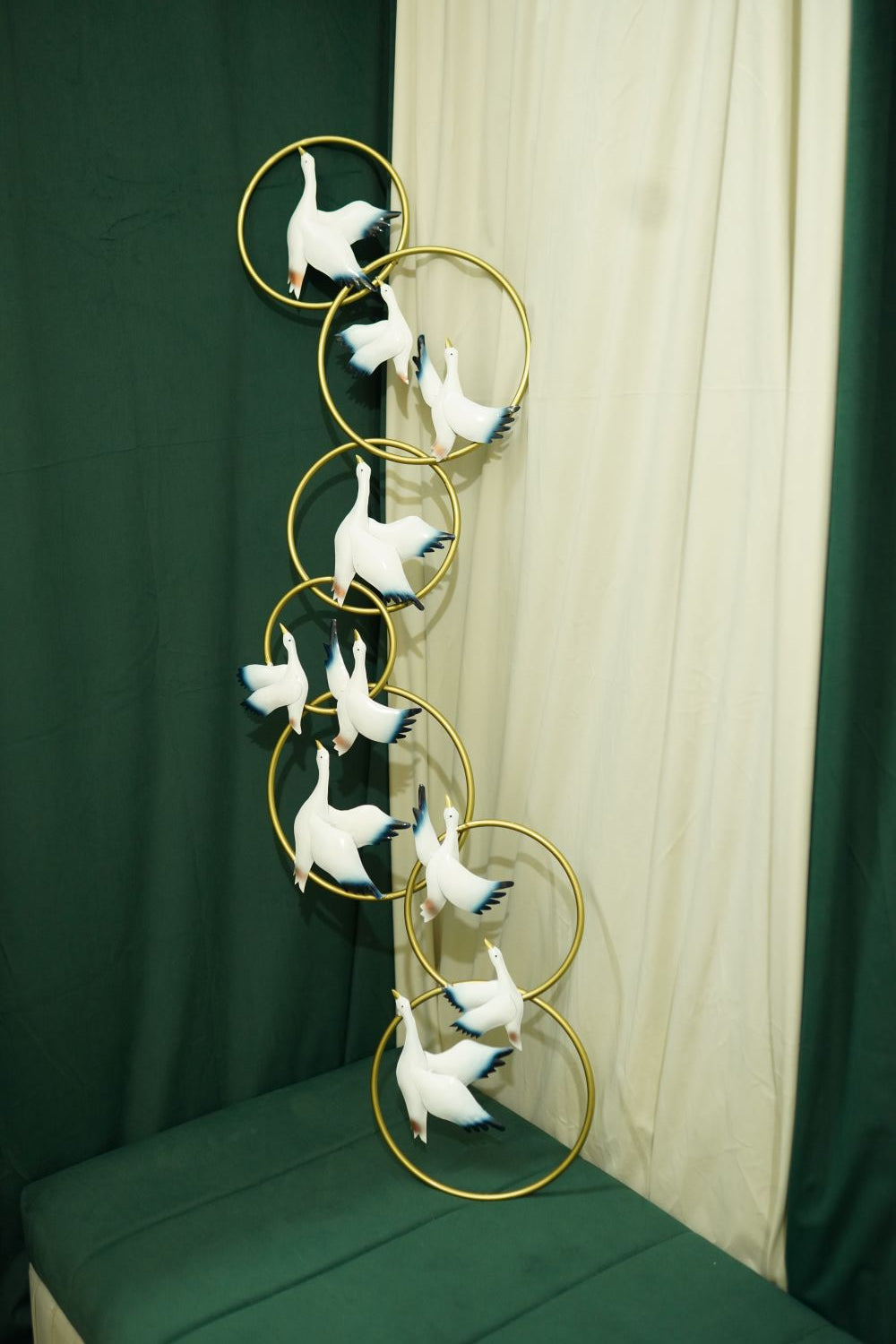 Multicolour Flying Birds with Golden Rings Wall Décor