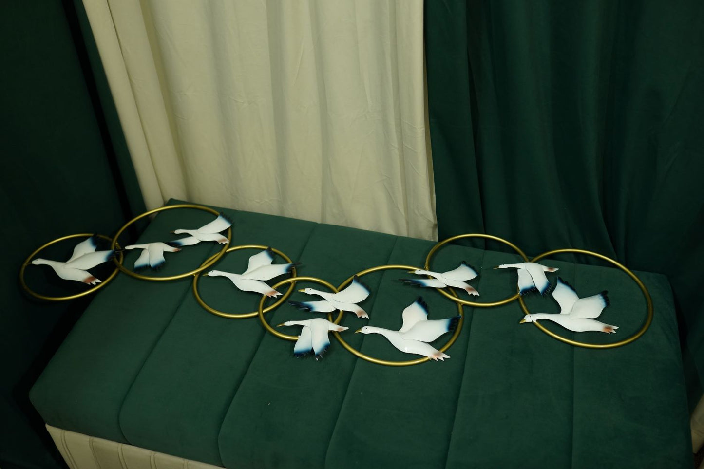 Multicolour Flying Birds with Golden Rings Wall Décor