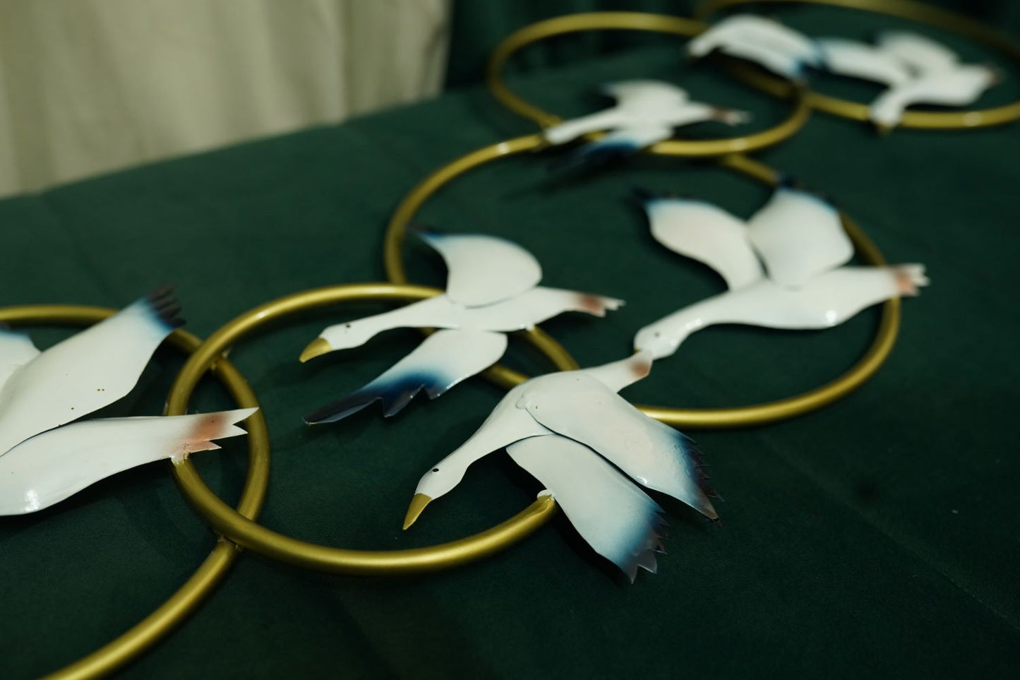 Multicolour Flying Birds with Golden Rings Wall Décor