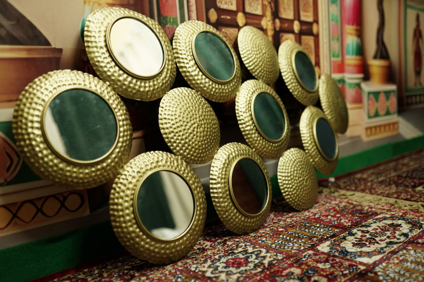 Golden Metal Wall Mirrors Set of 8