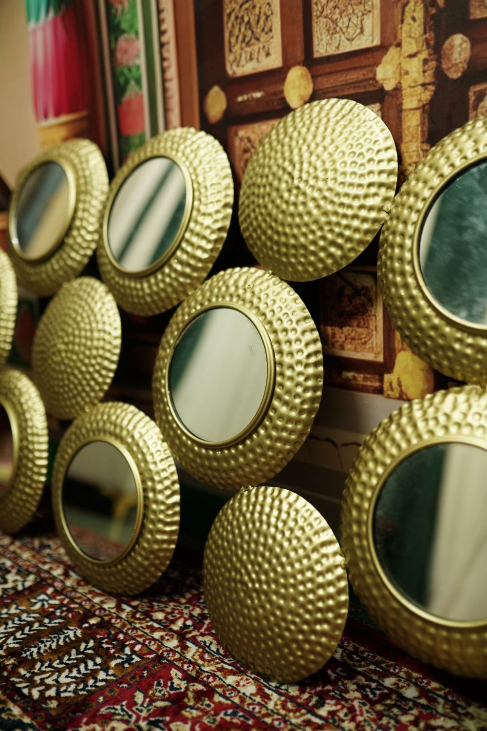 Golden Metal Wall Mirrors Set of 8