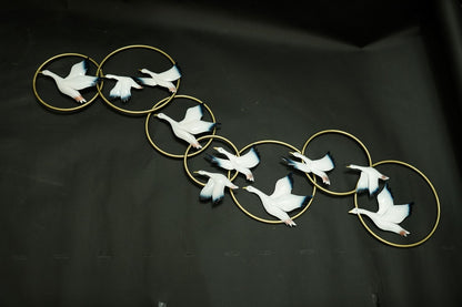 Multicolour Flying Birds with Golden Rings Wall Décor