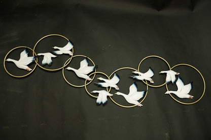 Multicolour Flying Birds with Golden Rings Wall Décor