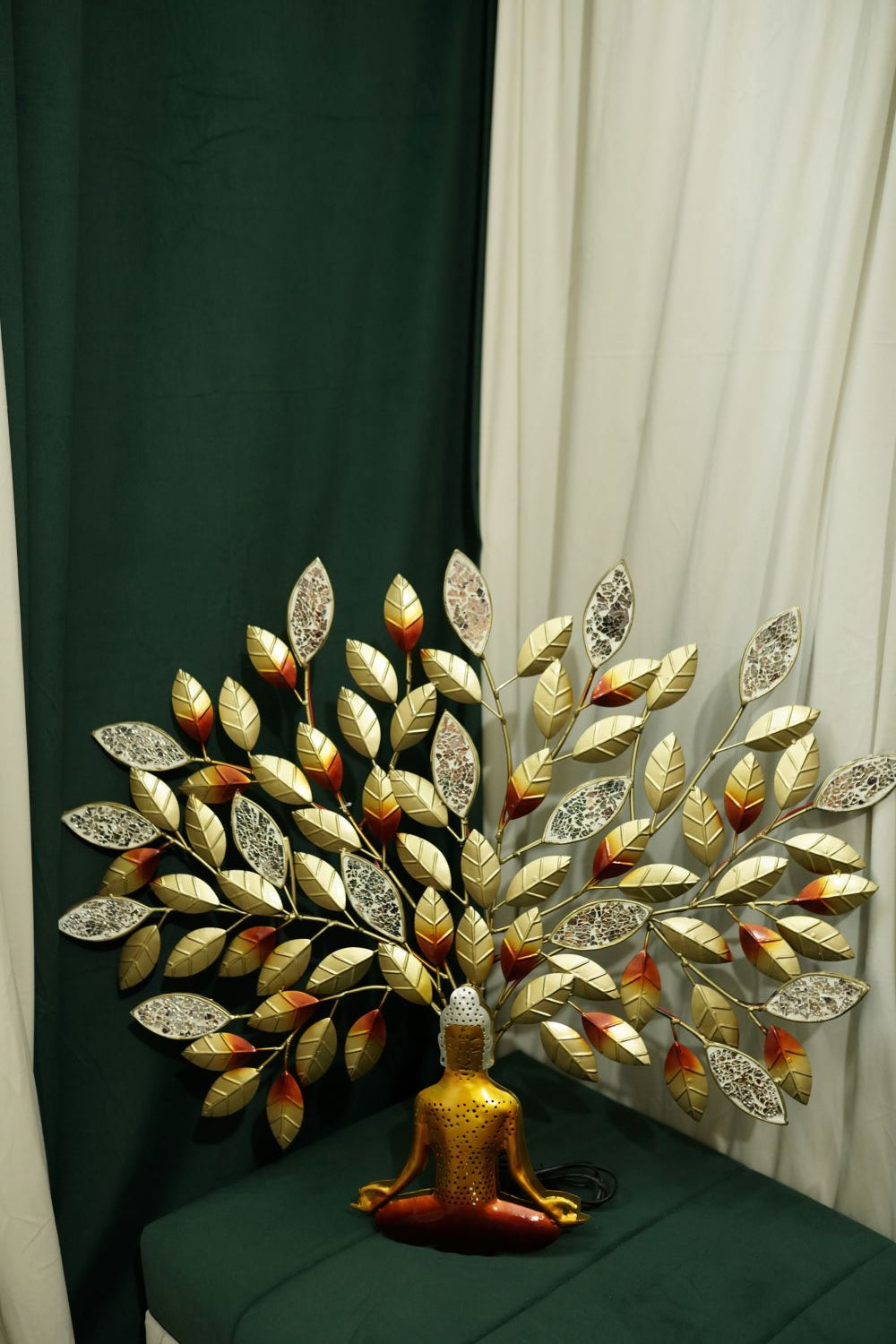 Metal Meditating Buddha Tree LED Wall Art