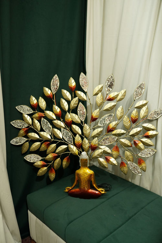 Metal Meditating Buddha Tree LED Wall Art