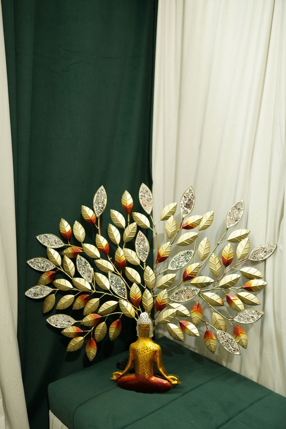 Metal Meditating Buddha Tree LED Wall Art