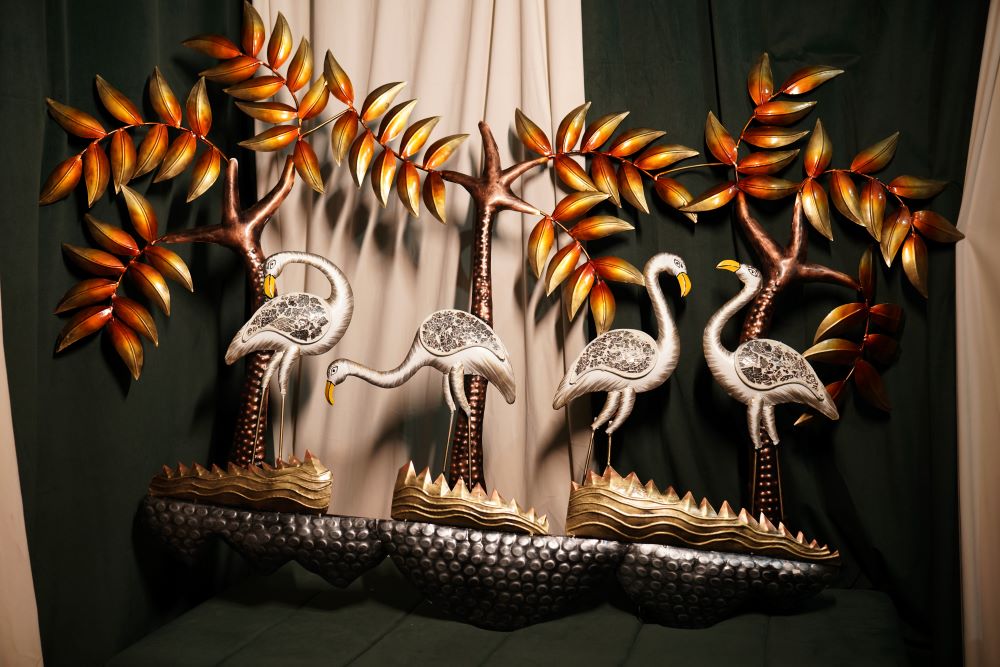 Multicolour Metal Swan Wall Art