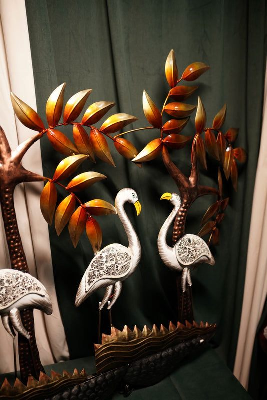 Multicolour Metal Swan Wall Art