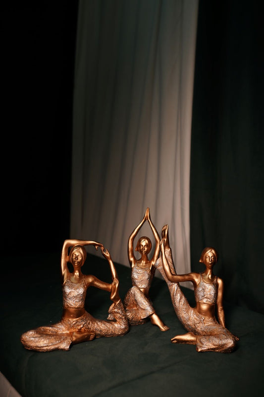 Brass Decorative Yoga Lady Figurines Set of 3