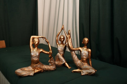 Brass Decorative Yoga Lady Figurines Set of 3