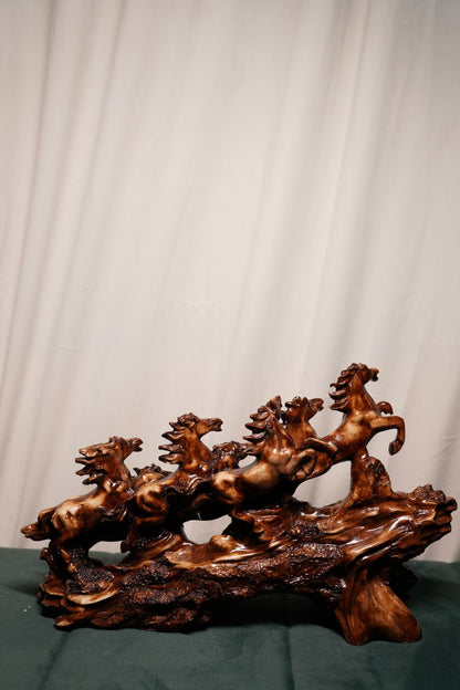 Brown Seven Horses Table Decor Showpiece