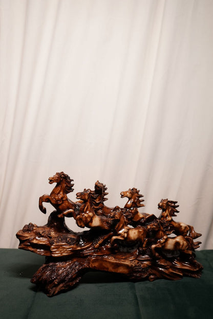 Brown Seven Horses Table Decor Showpiece
