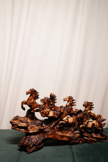 Brown Seven Horses Table Decor Showpiece