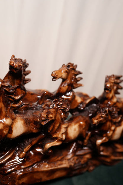 Brown Seven Horses Table Decor Showpiece