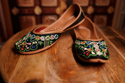 Black Velvet Floral Juttis