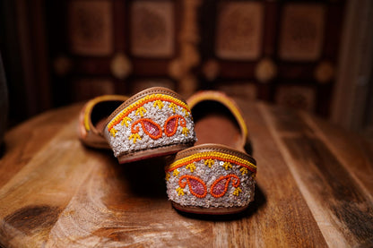 Beaded Orange Embroidered Juttis