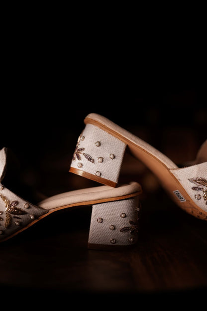 Embellished White Bridal Mules