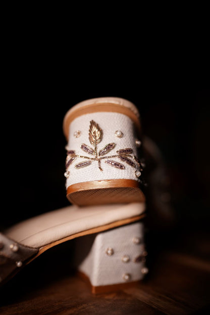 Embellished White Bridal Mules