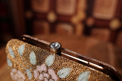 Beaded Floral Clutch - Gold Pastel