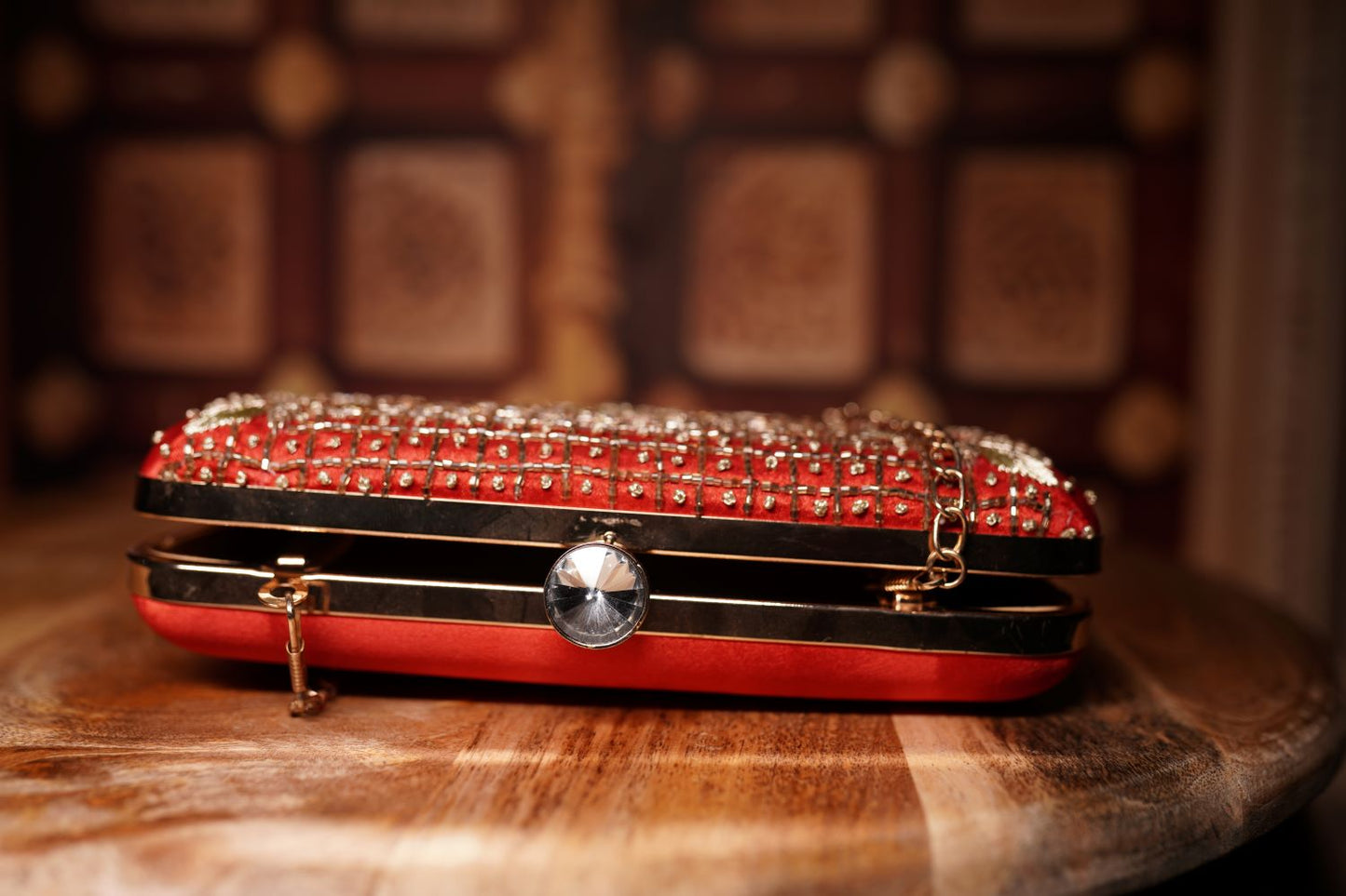 Red Zardozi Box Clutch