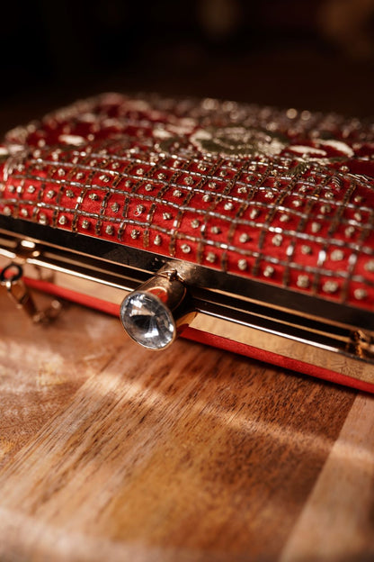 Red Zardozi Box Clutch