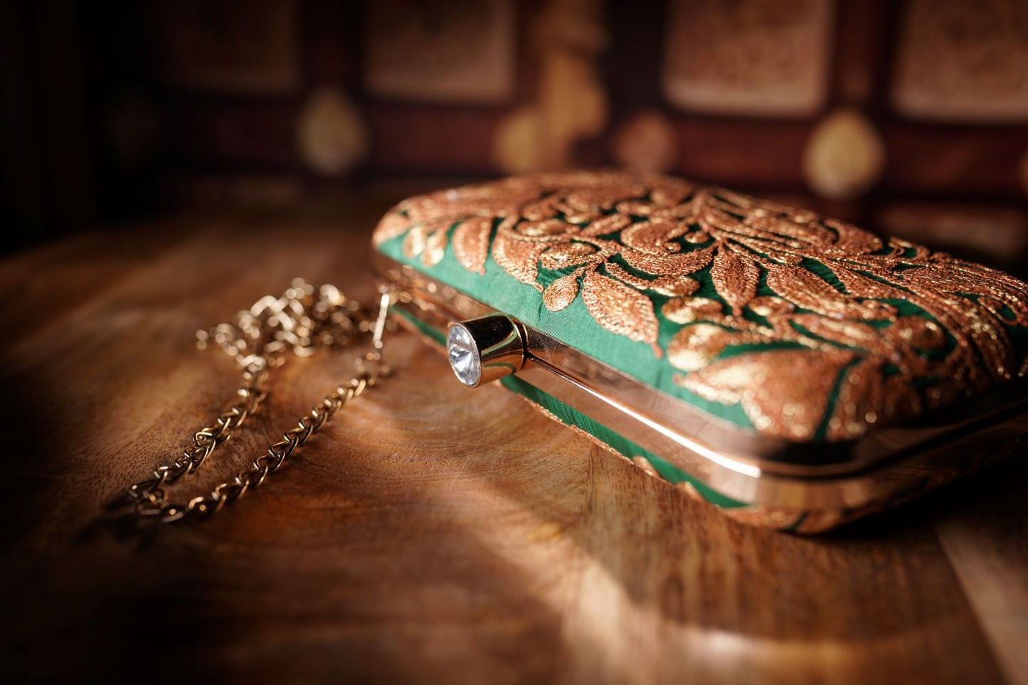 Emerald Green Metallic Clutch