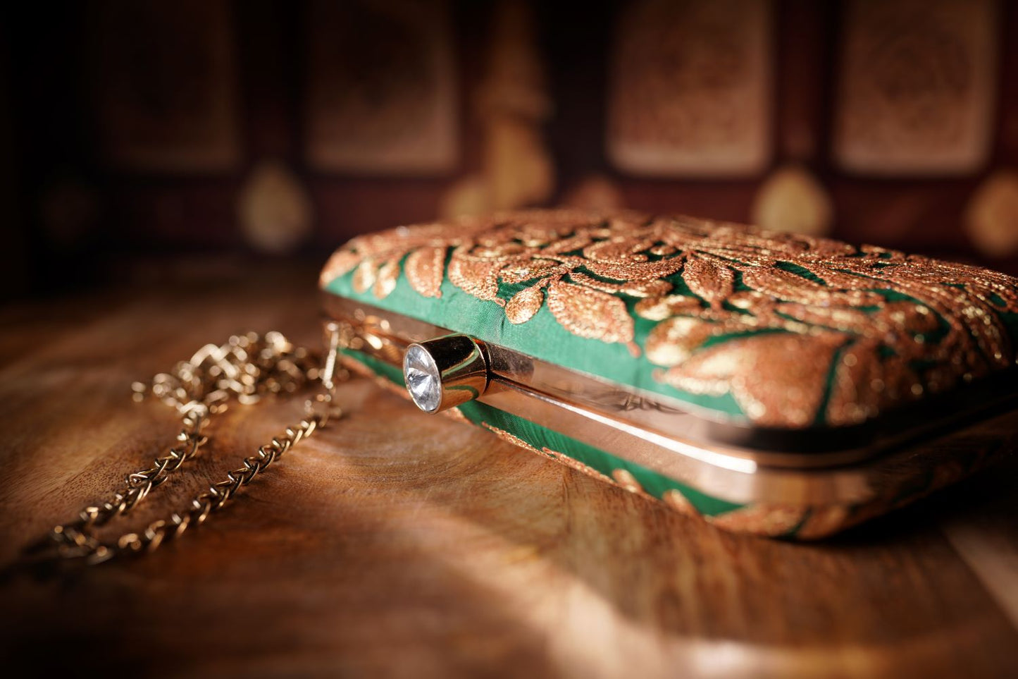 Emerald Green Metallic Clutch