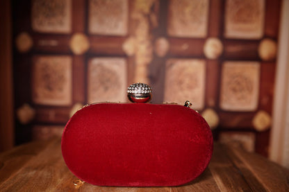 Red Embroidered Clutch with Gold Zari