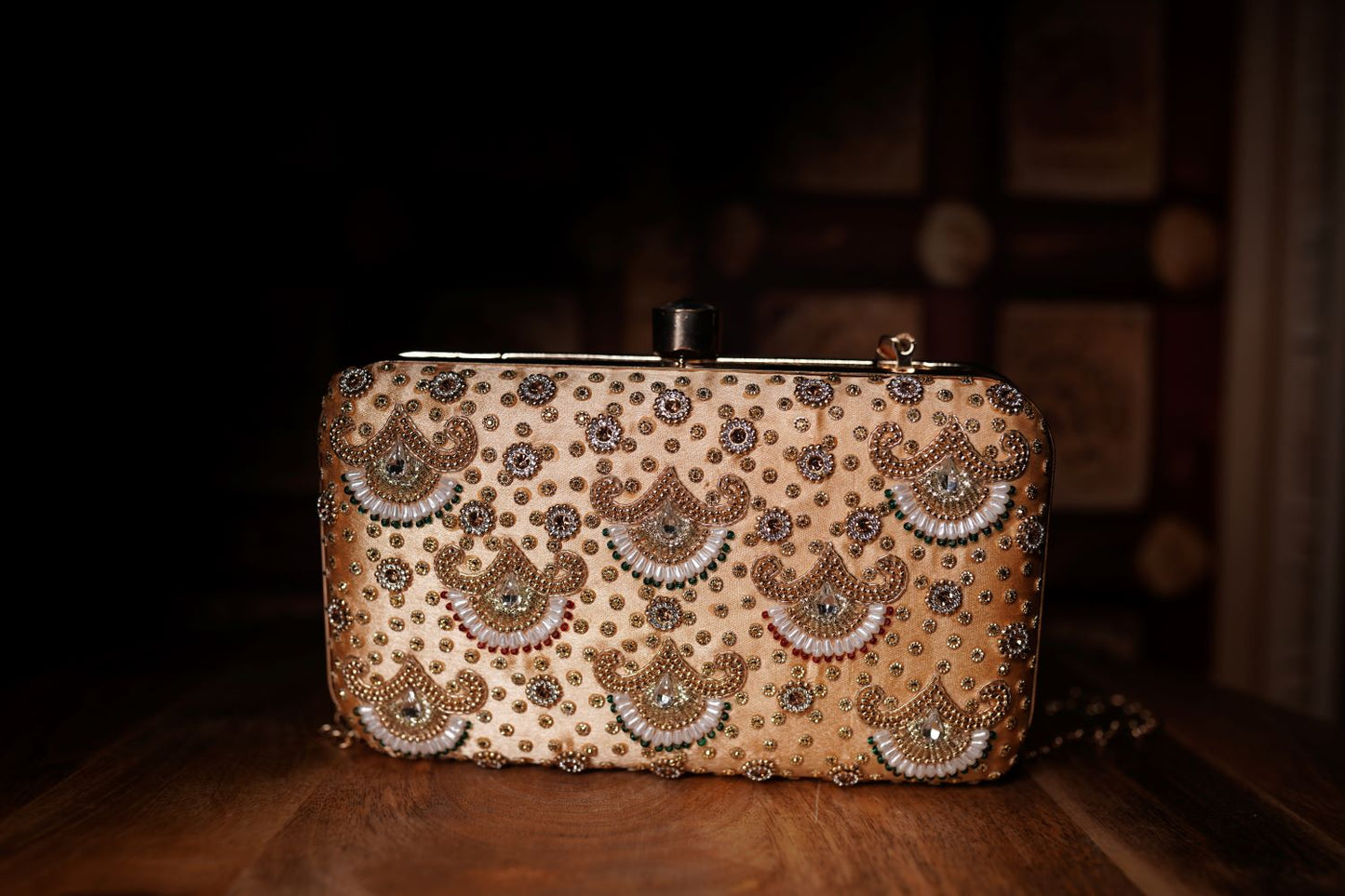 Gold Pearl Box Clutch