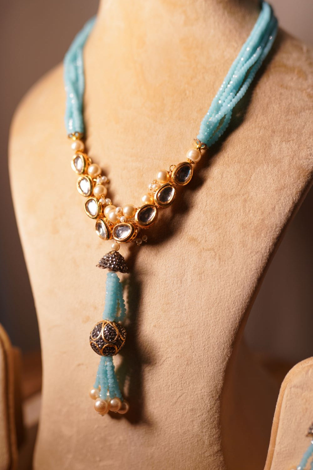Turquoise Gold Beaded Necklace