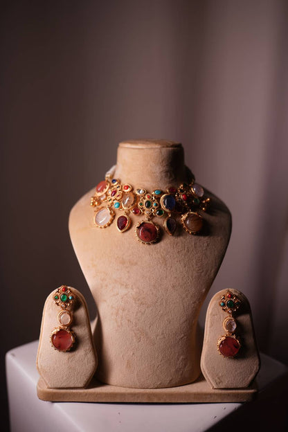 Gemstone Cluster Antique Necklace