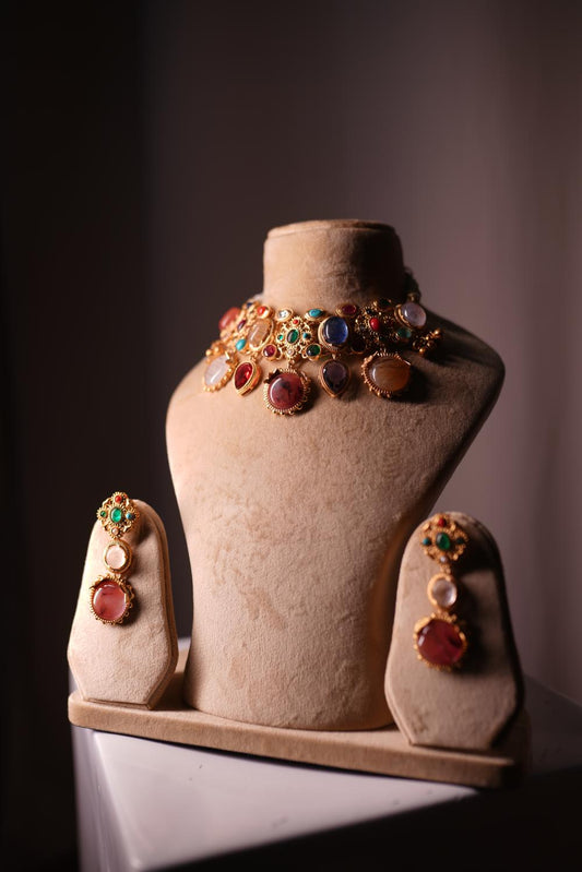 Gemstone Cluster Antique Necklace