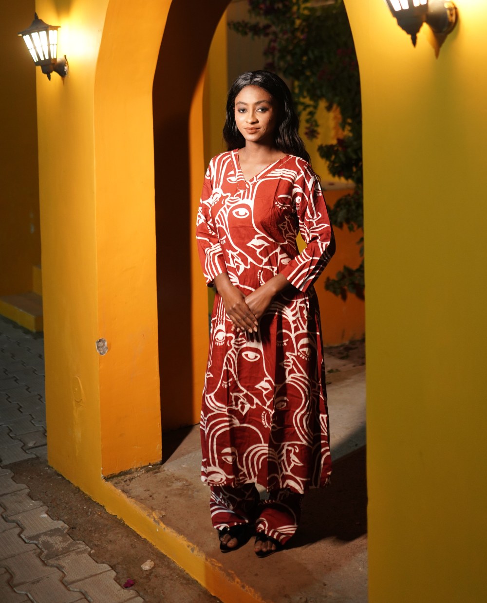 Rust Abstract Print Suit Set